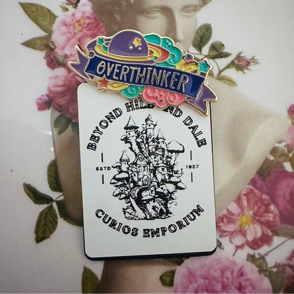 None Jewelry - Overthinker Lapel Pin Brooch NWT Accessories Anxiety Indie Purple 80s Green